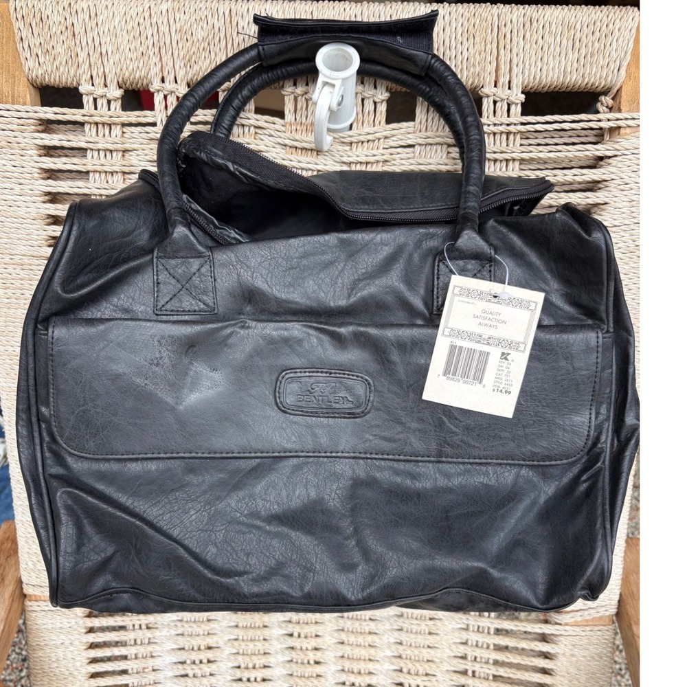 Bentley Black Leather Duffel Bag Weekender‎ Travel Carry On Vintage Style